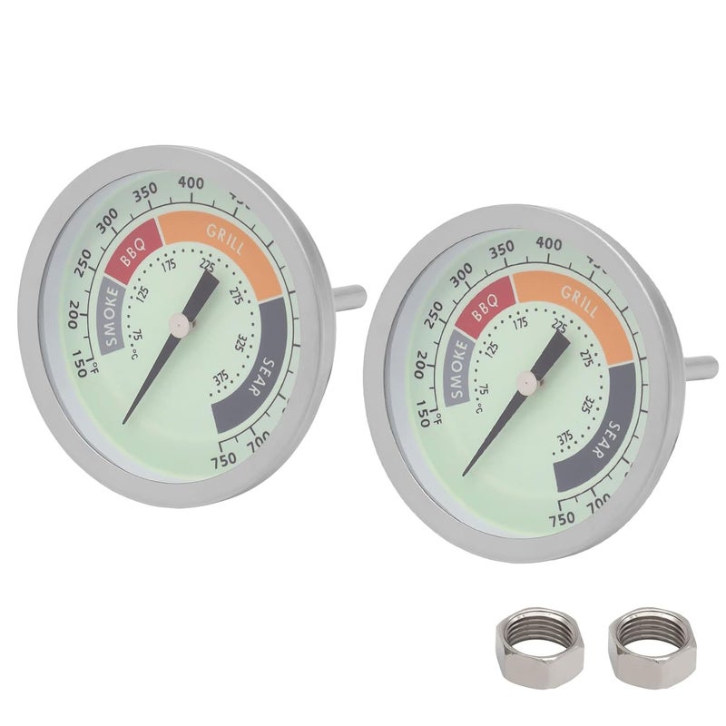 MOASKER Upgraded 3 1/8" BBQ Thermometer Gauge Accessories for Char-Broil Oklahoma Joe’s Smoker, Char-Griller, Pit Boss, Masterbuilt and Most Charcoal Grills, 2 Pieces Luminous Temperature Replacement - Image 1